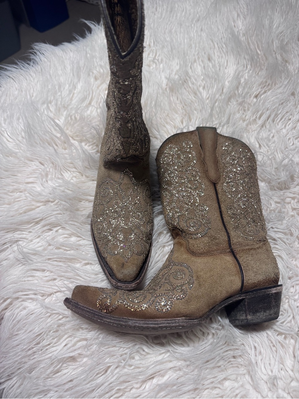Corral Tan And Glitter Cowgirl Boots Leather Size 5 T teen Womens Size 7